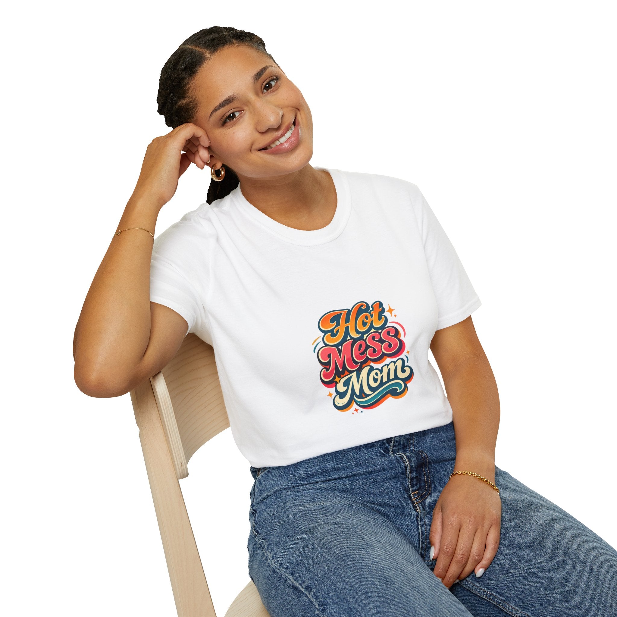 T-Shirt — "Hot Mess Mom" Retro Script Graphic Tee
