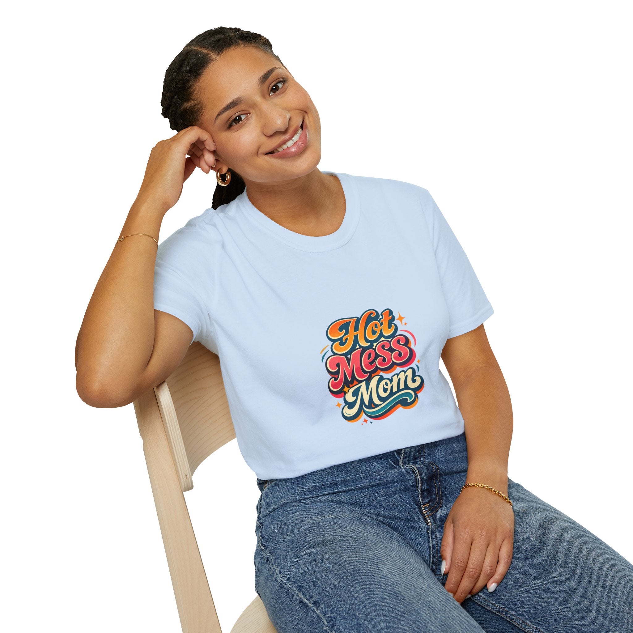 T-Shirt — "Hot Mess Mom" Retro Script Graphic Tee