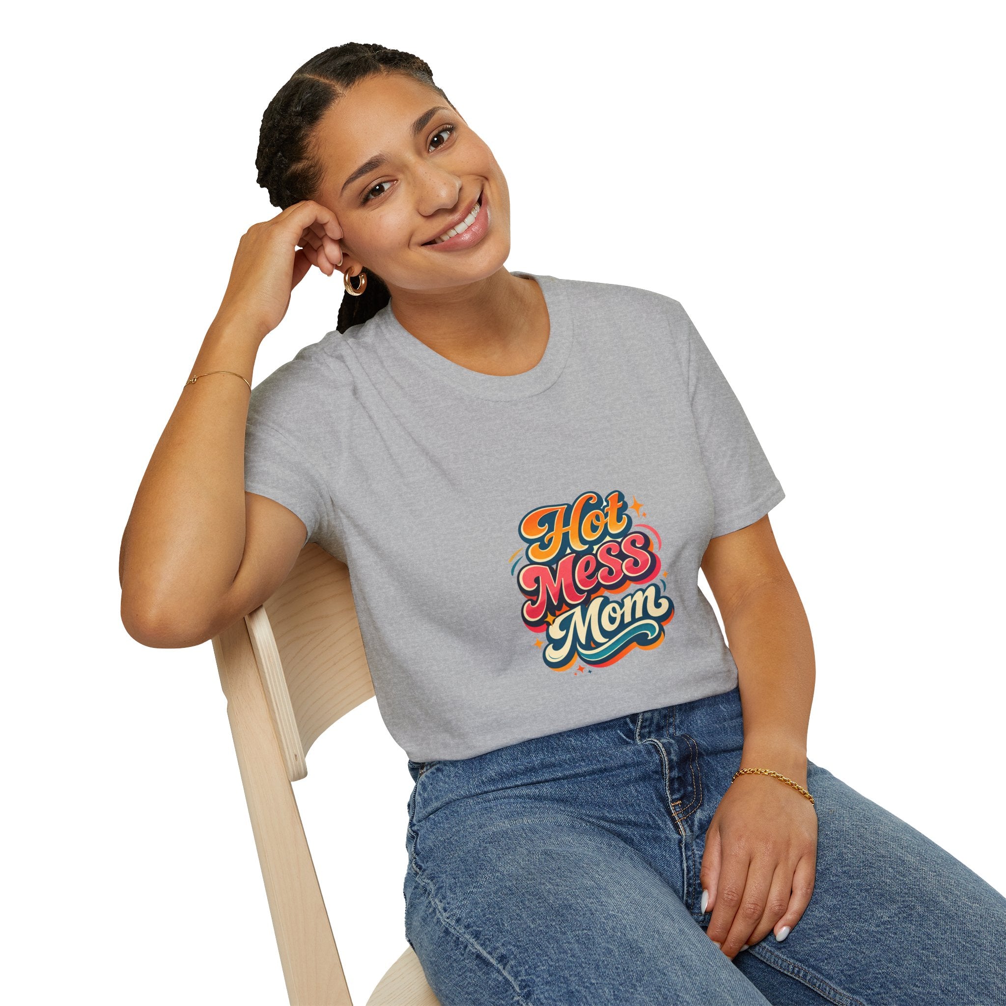 T-Shirt — "Hot Mess Mom" Retro Script Graphic Tee